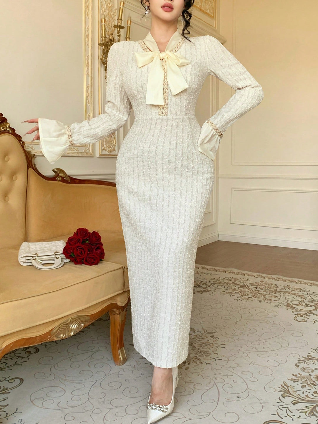 Rochie maxi SHEIN, crem