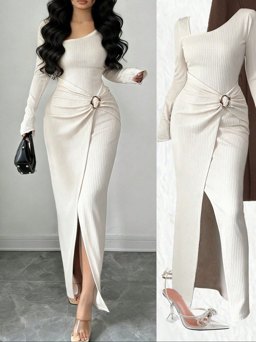 SHEIN maxi ruha, krémszínű