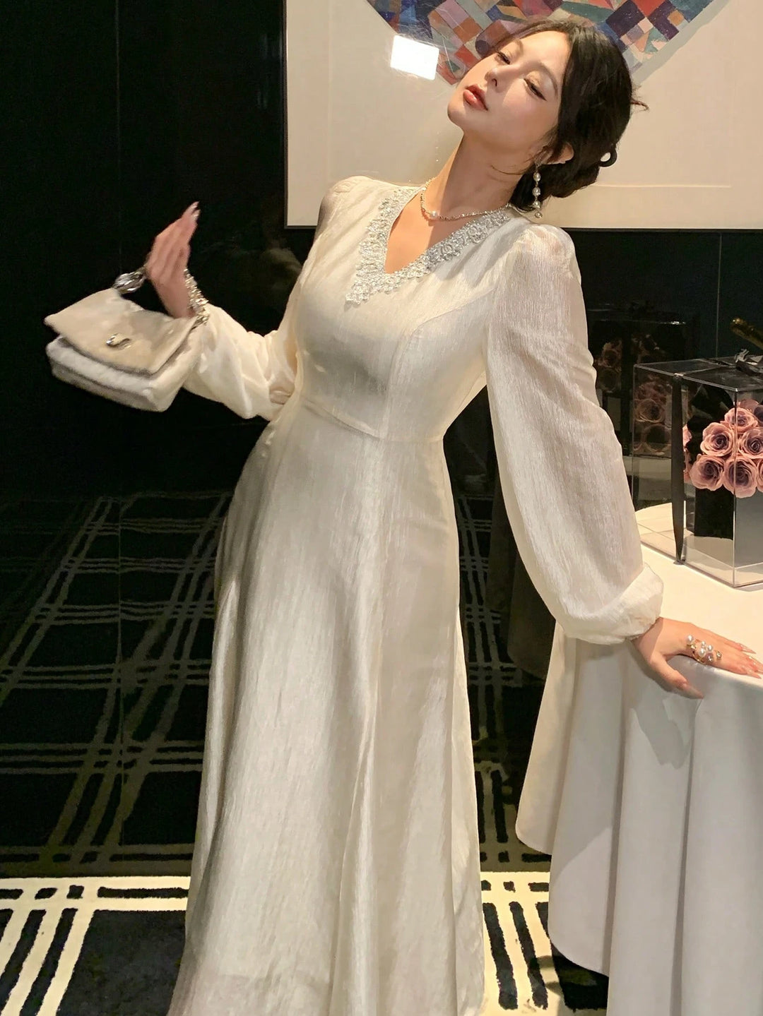 Rochie de ocazie SHEIN, crem