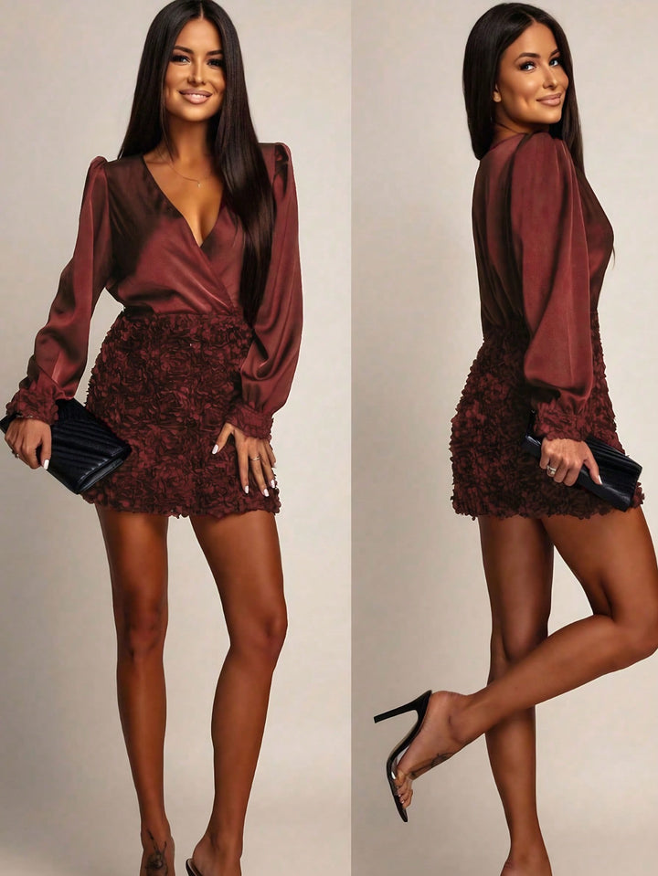 Bluza satinată cu decolteu în v SHEIN