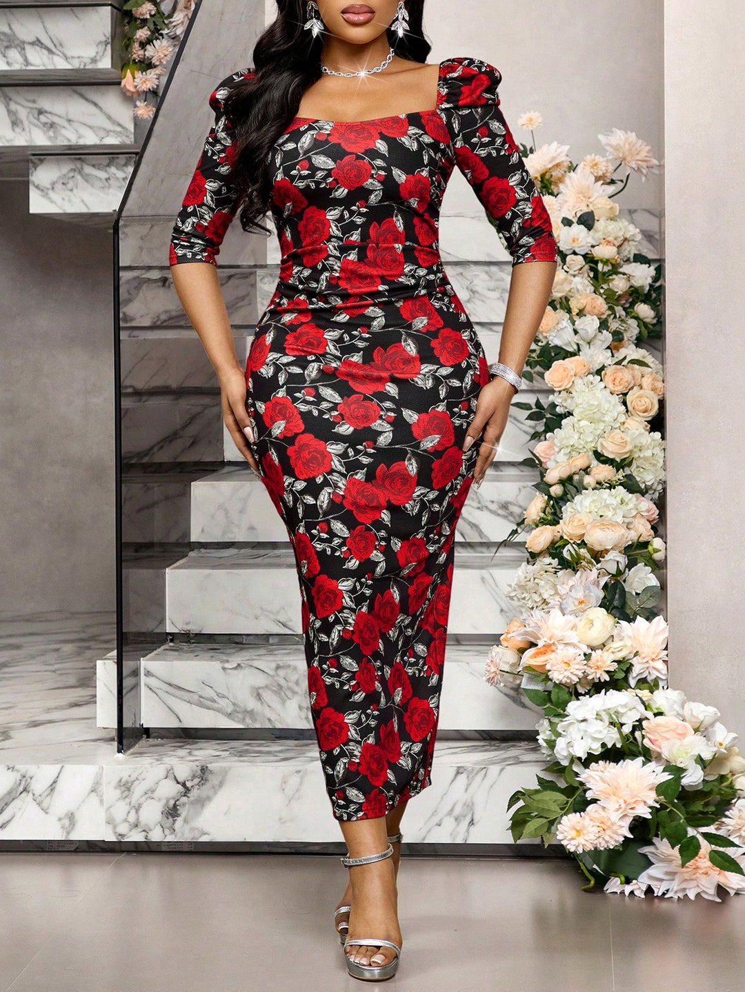 Rochie midi SHEIN, mix culori