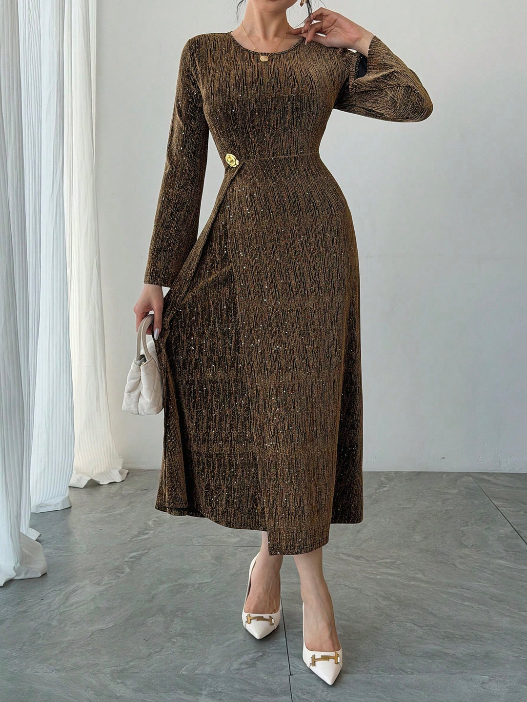 Rochie maxi SHEIN, auriu