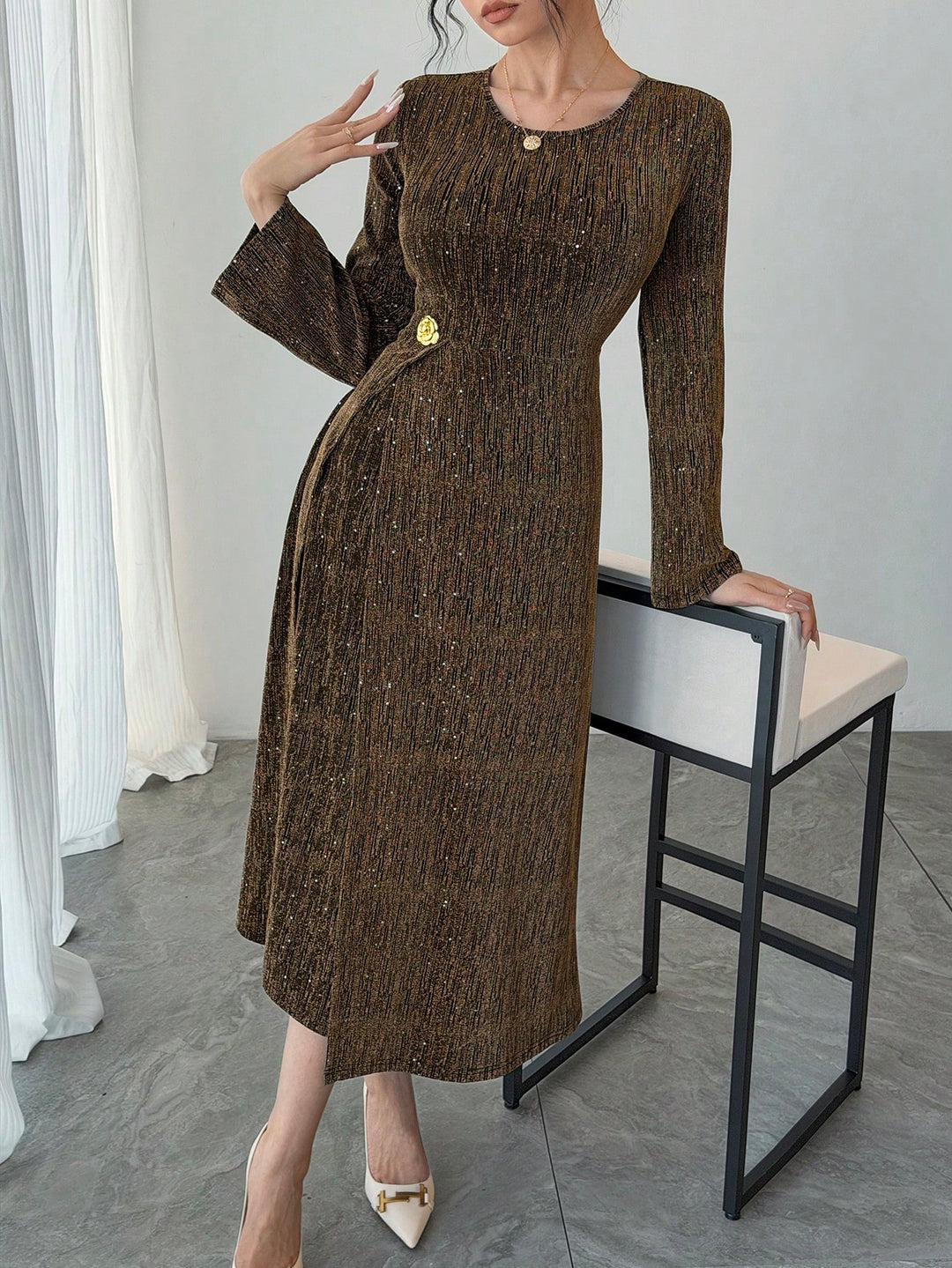Rochie maxi SHEIN, auriu
