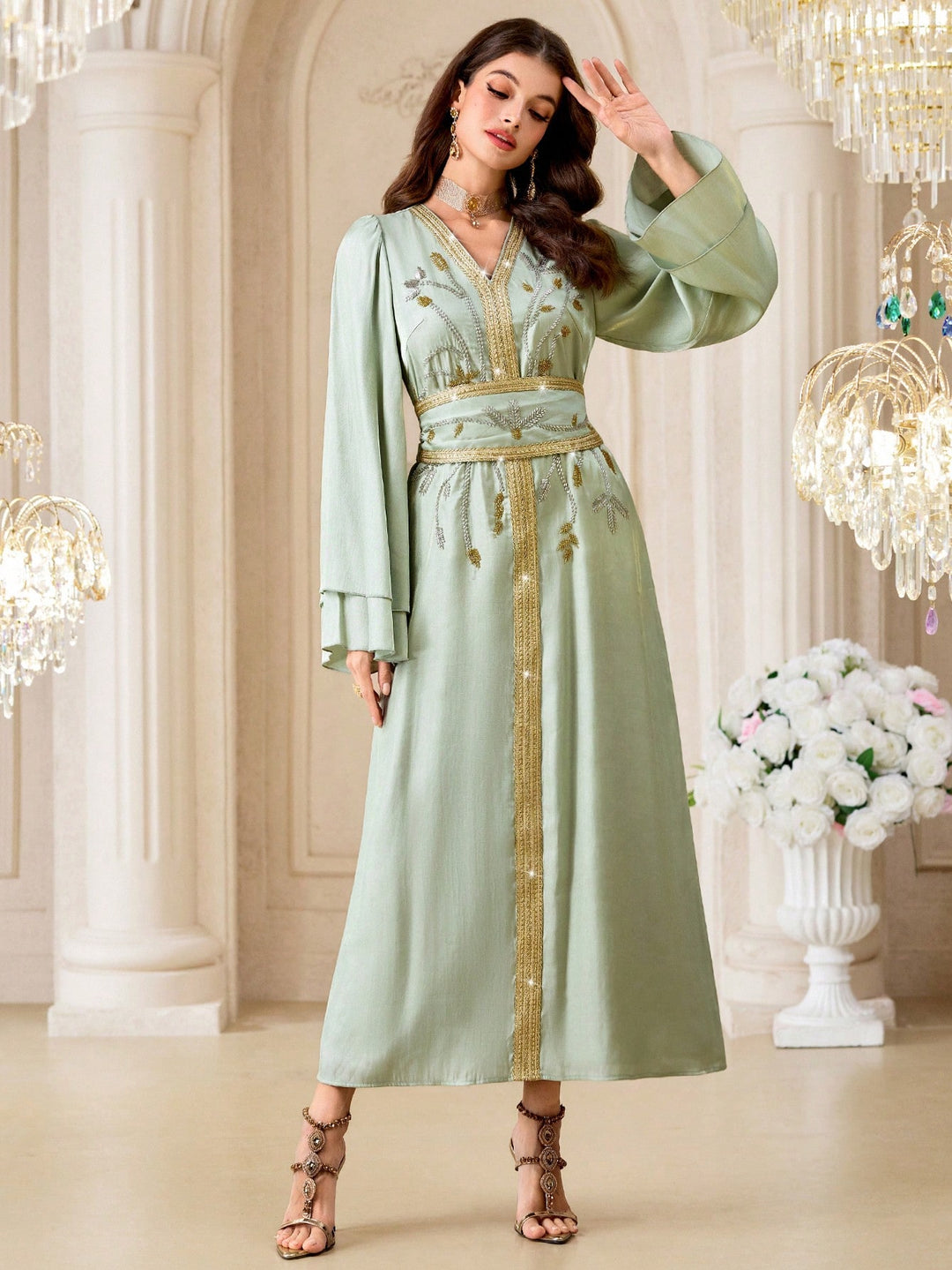 Set caftan și jalabiya SHEIN, verde