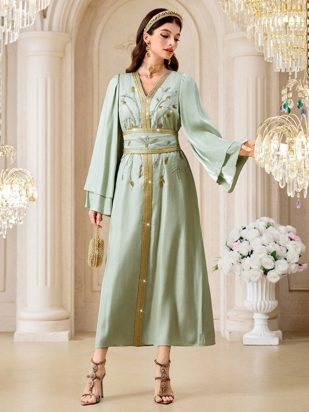 Set caftan și jalabiya SHEIN, verde