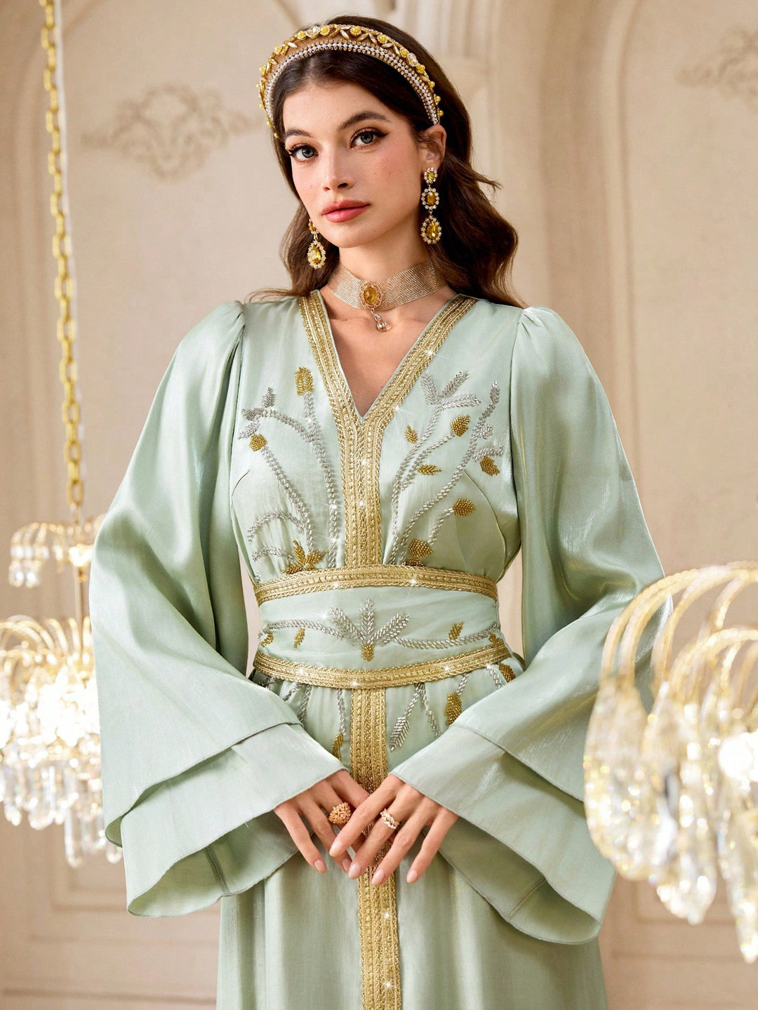 Set caftan și jalabiya SHEIN, verde