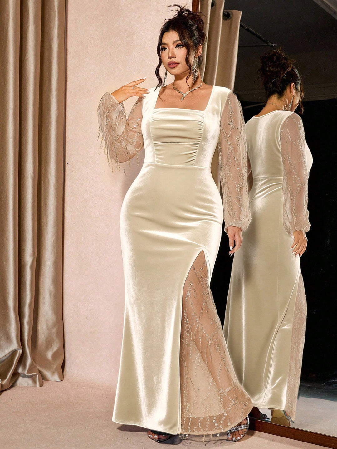 Rochie de ocazie SHEIN, crem