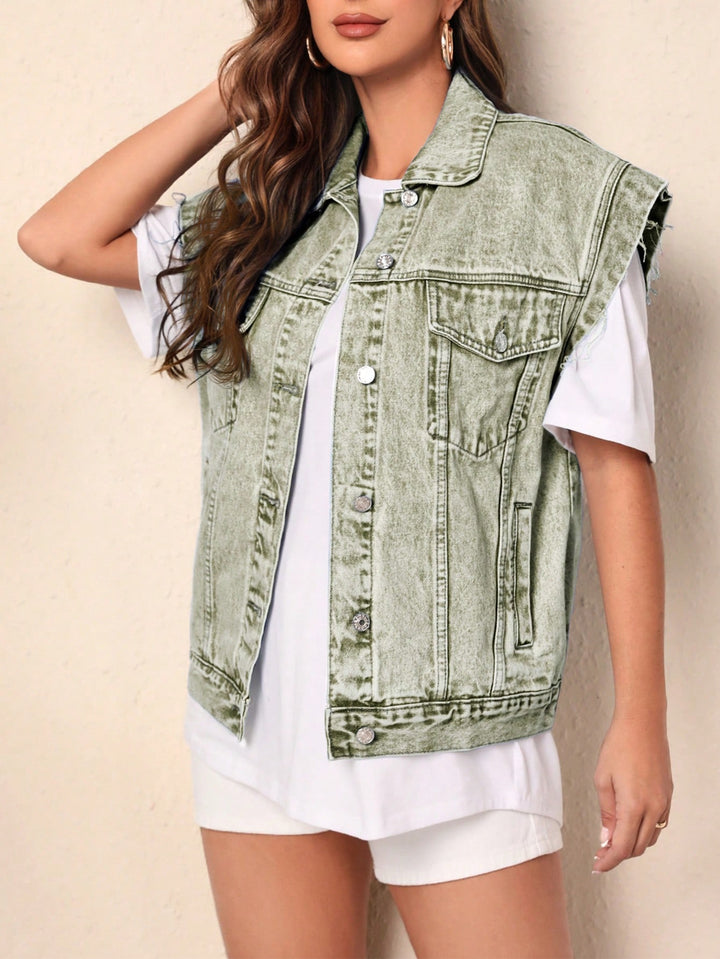 Jachetă din denim fără mâneci SHEIN, verde