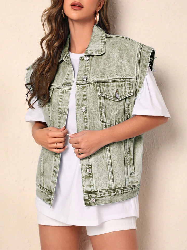 Jachetă din denim fără mâneci SHEIN, verde