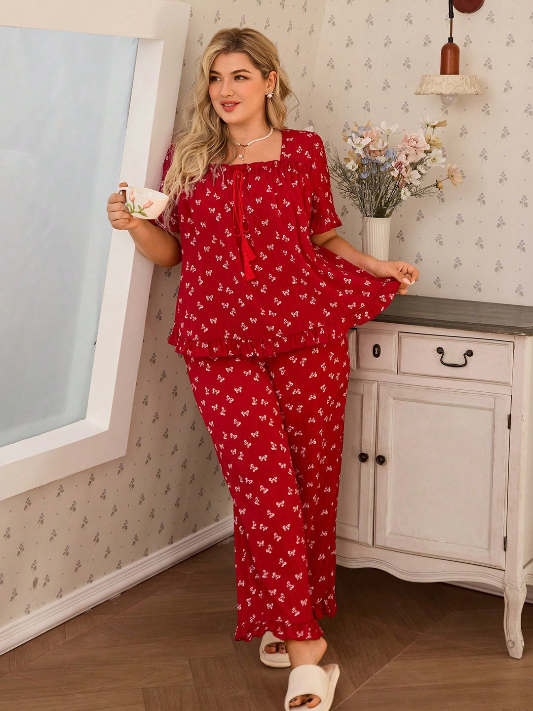 Set pijamale SHEIN, roșu