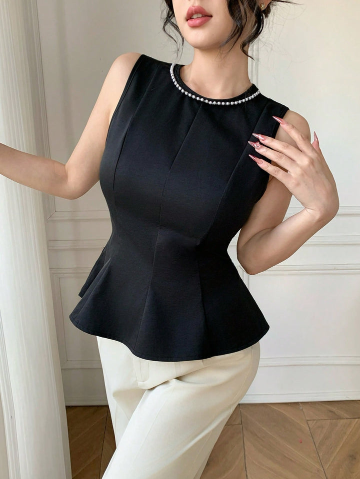 Bluza fără mâneci cu guler rotund SHEIN, negru