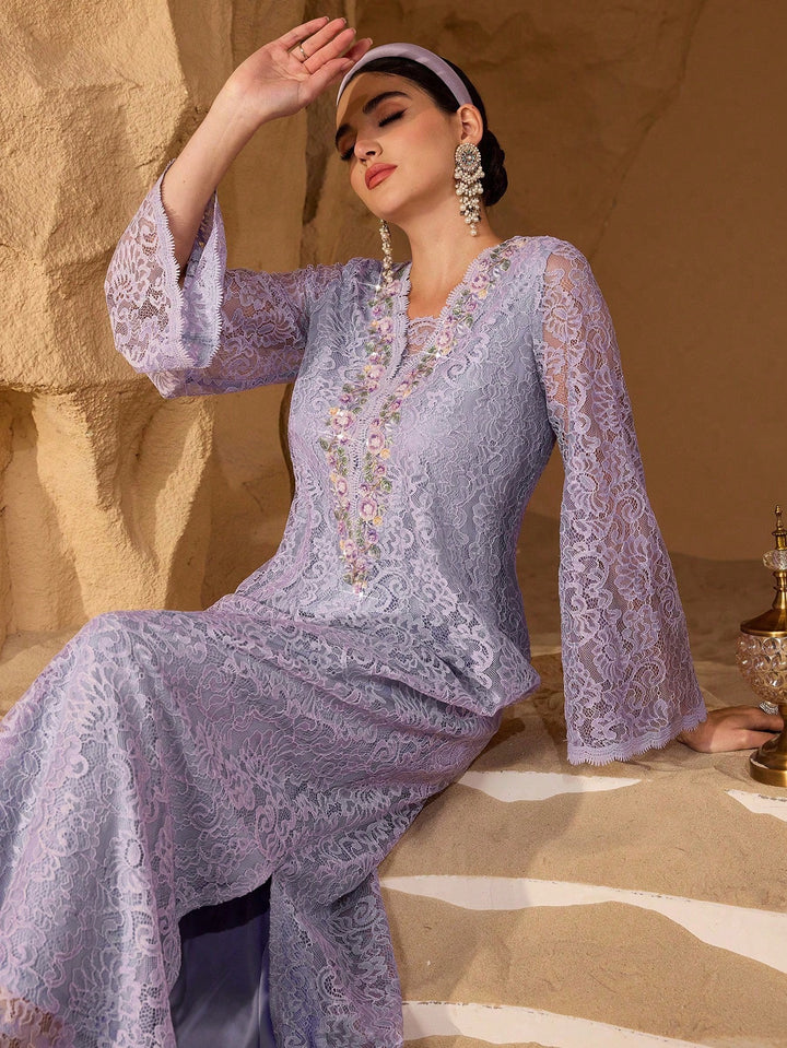 Set caftan și jalabiya SHEIN, mov
