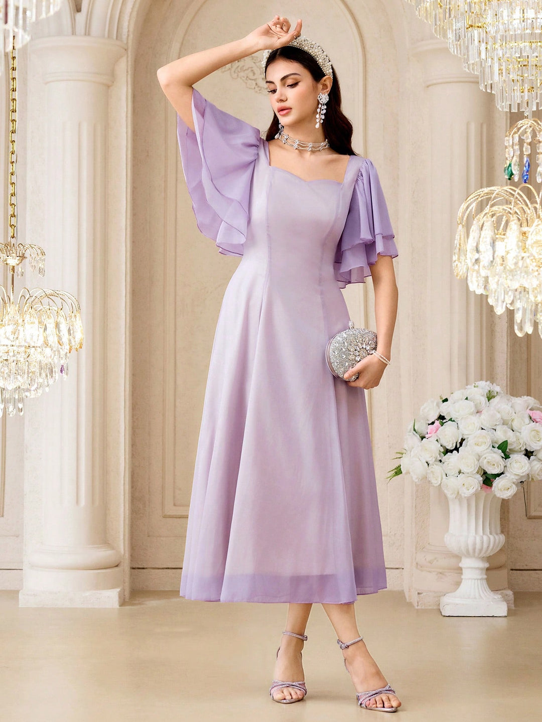 SHEIN lila midi ruha