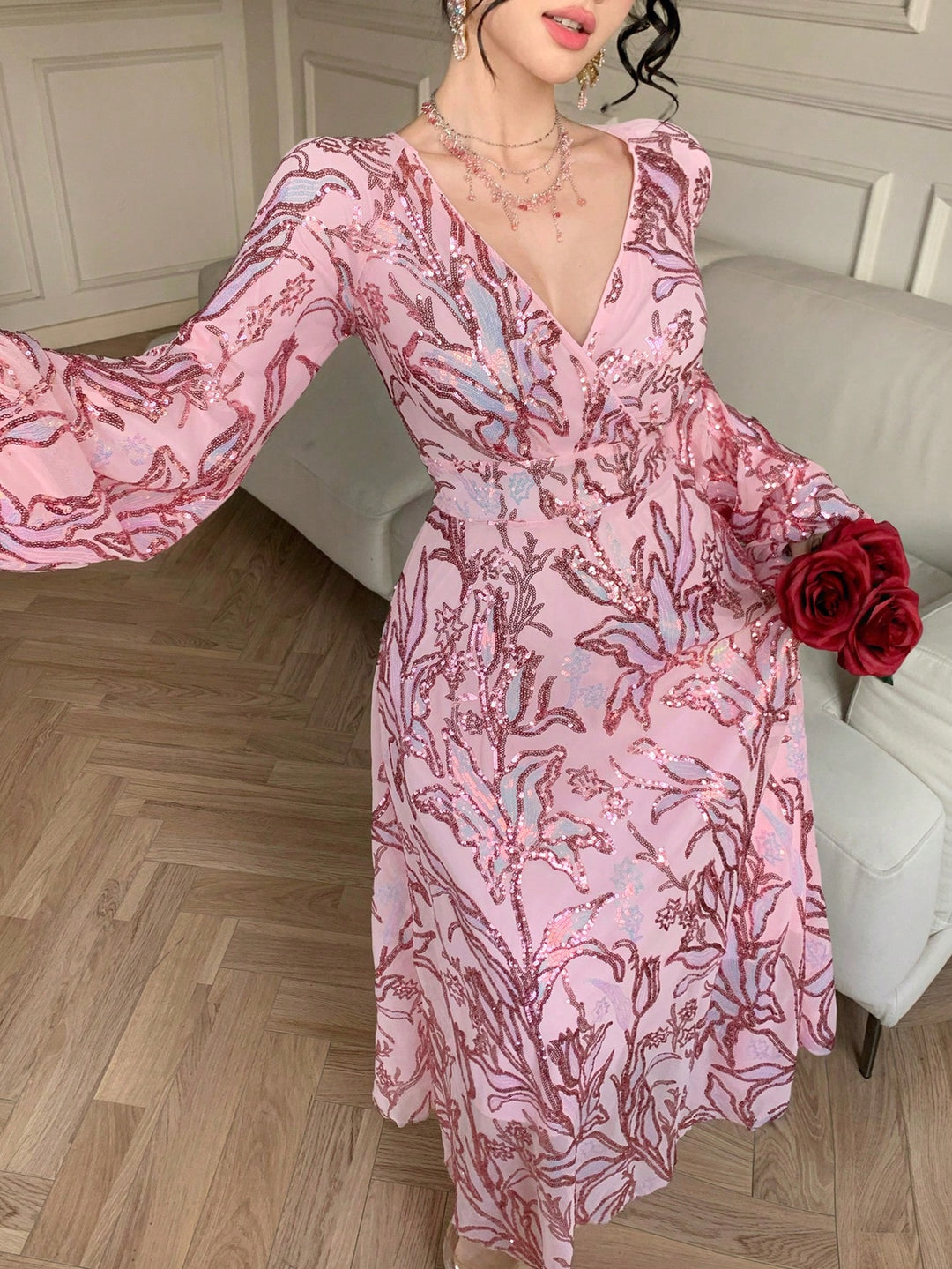SHEIN maxi ruha, rózsaszín