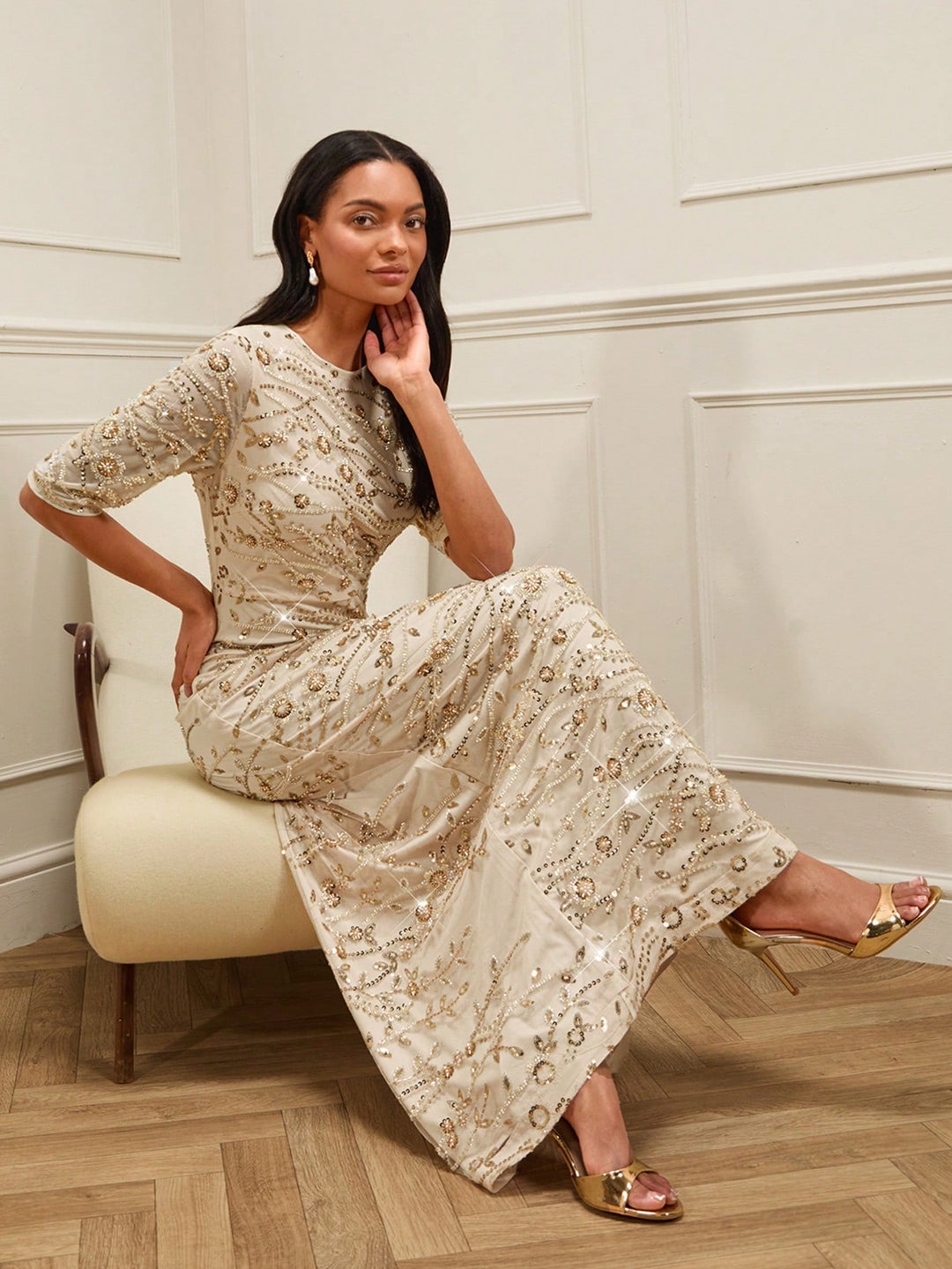 Rochie de ocazie SHEIN, crem