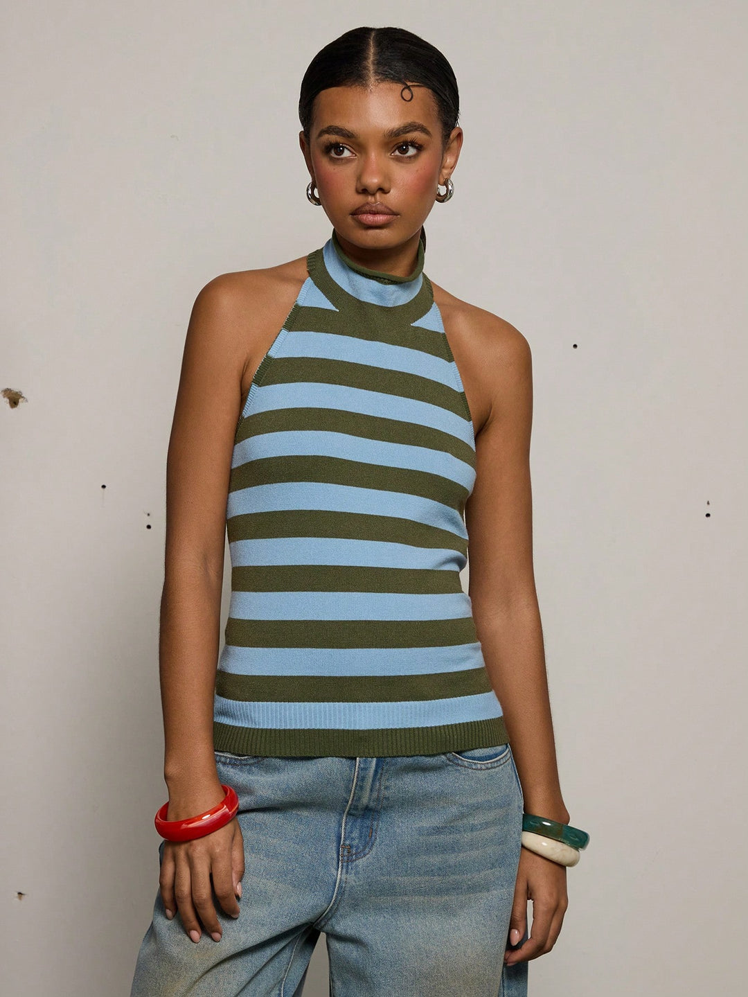 Top tricotat halter SHEIN, mix culori