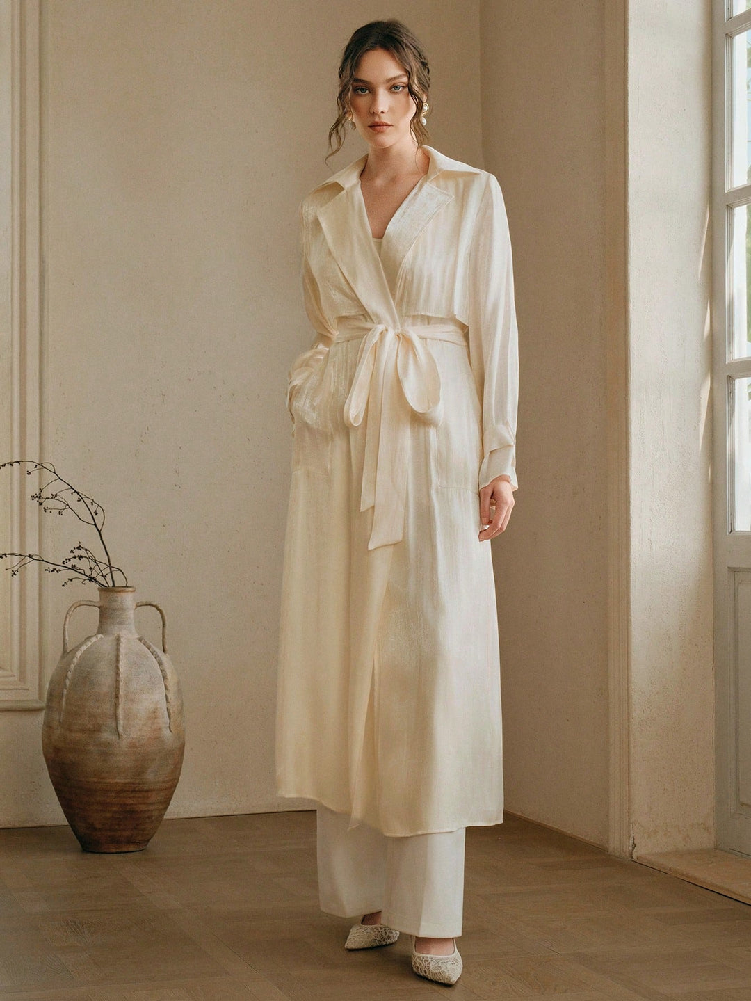 Cardigan lung SHEIN, crem