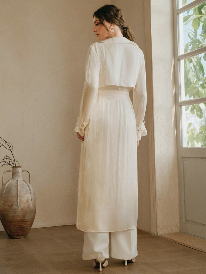 Cardigan lung SHEIN, crem