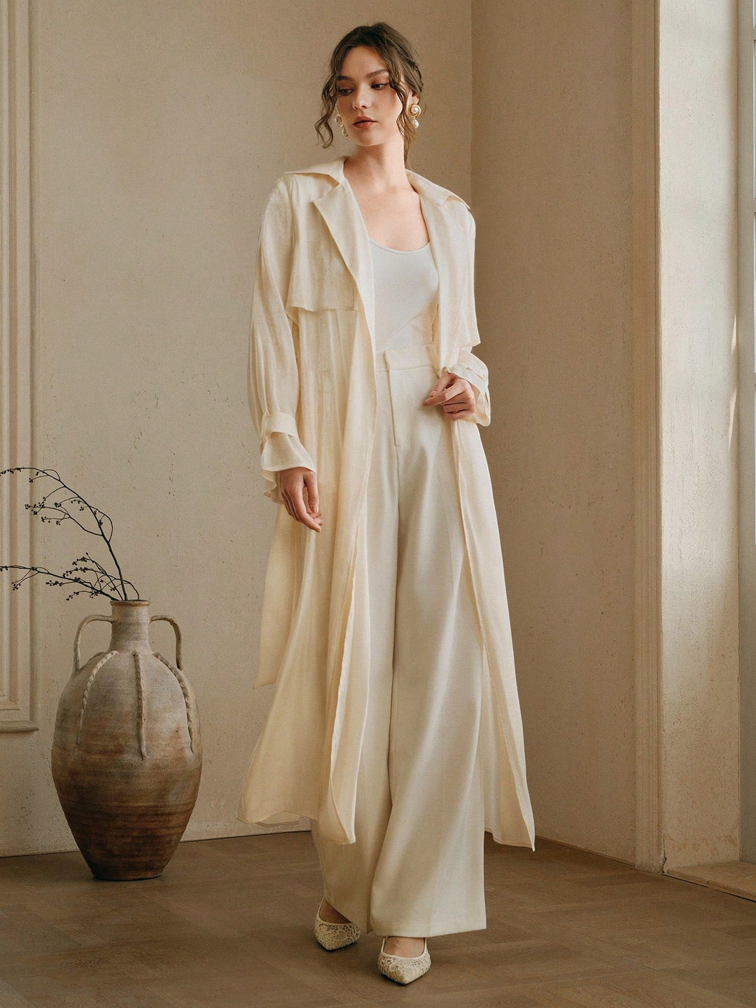 Cardigan lung SHEIN, crem
