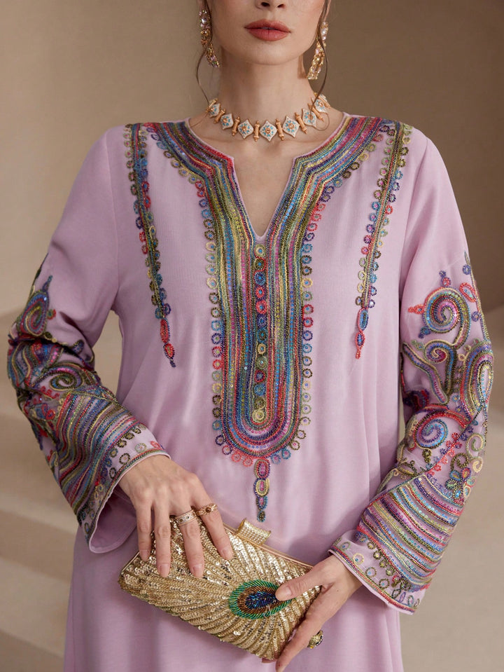 Set caftan și jalabiya SHEIN, roz