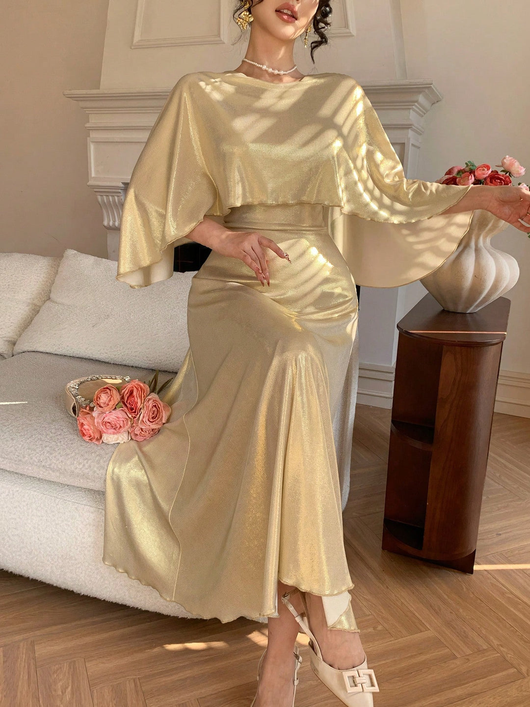 Rochie maxi SHEIN, auriu