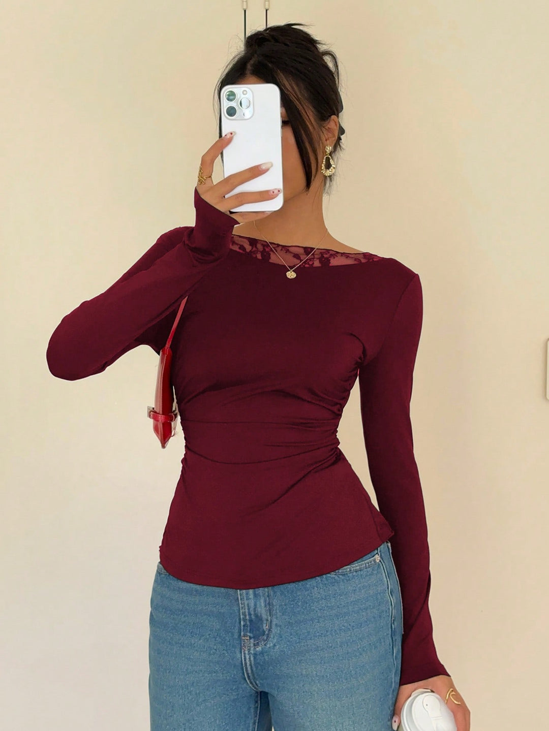 SHEIN póló, meggypiros