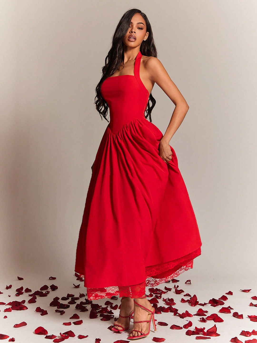 SHEIN midi ruha, piros