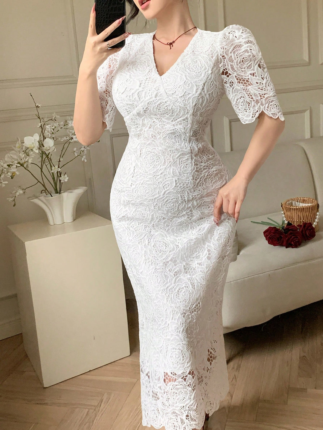 Rochie midi SHEIN, alb