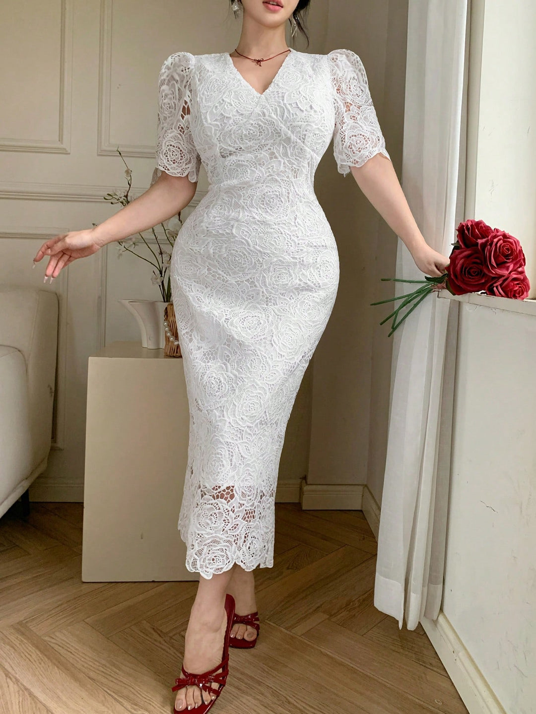 Rochie midi SHEIN, alb
