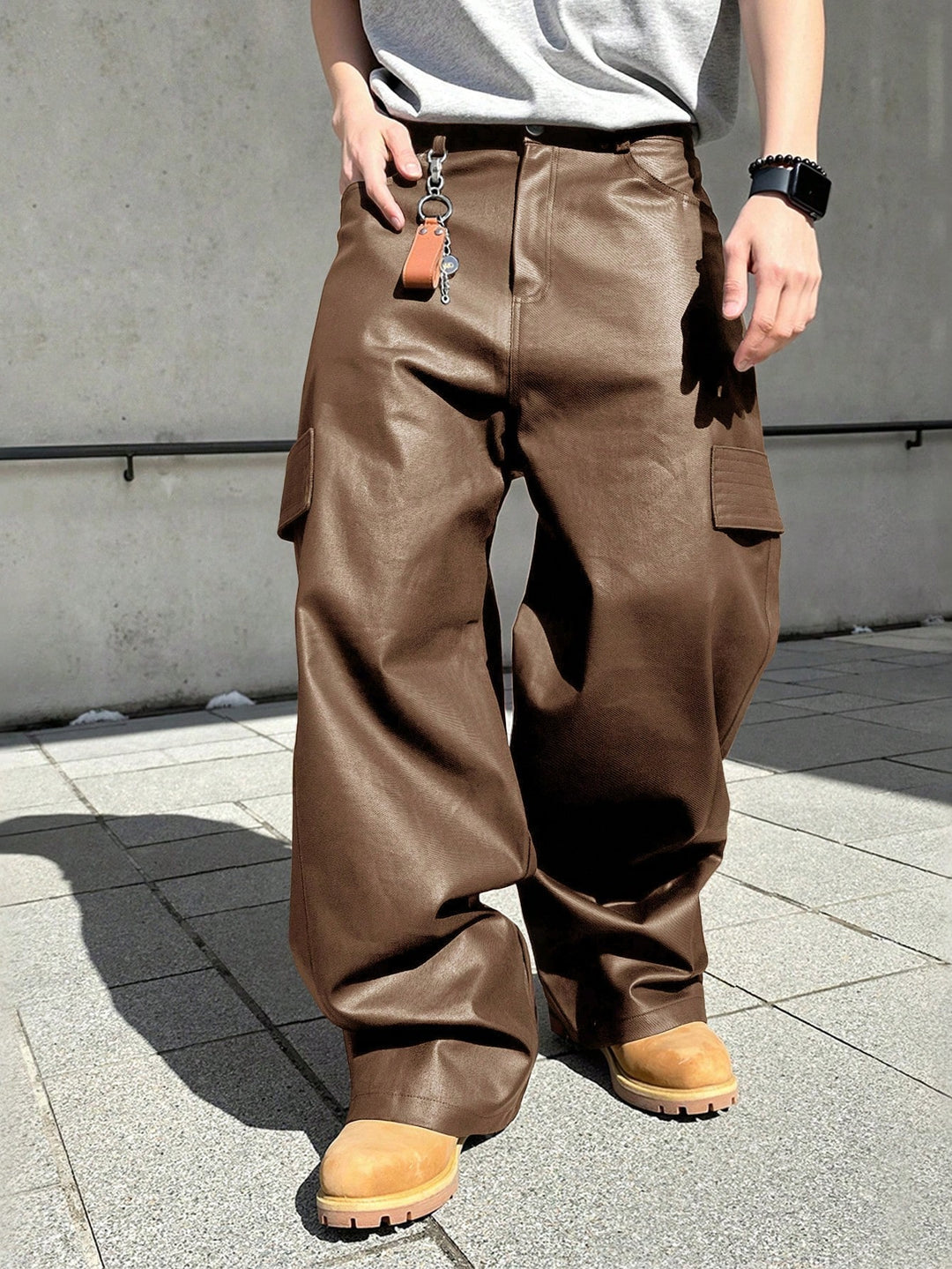 Pantaloni imitație de piele SHEIN, maro