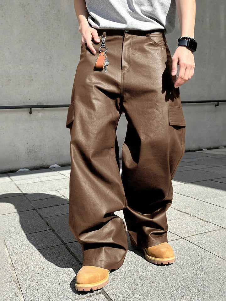Pantaloni imitație de piele SHEIN, maro