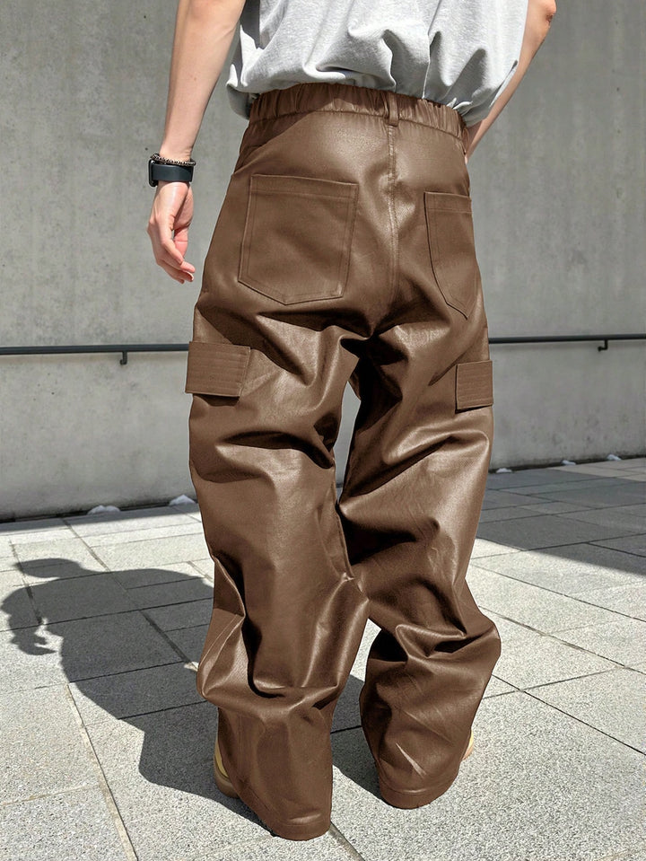 Pantaloni imitație de piele SHEIN, maro