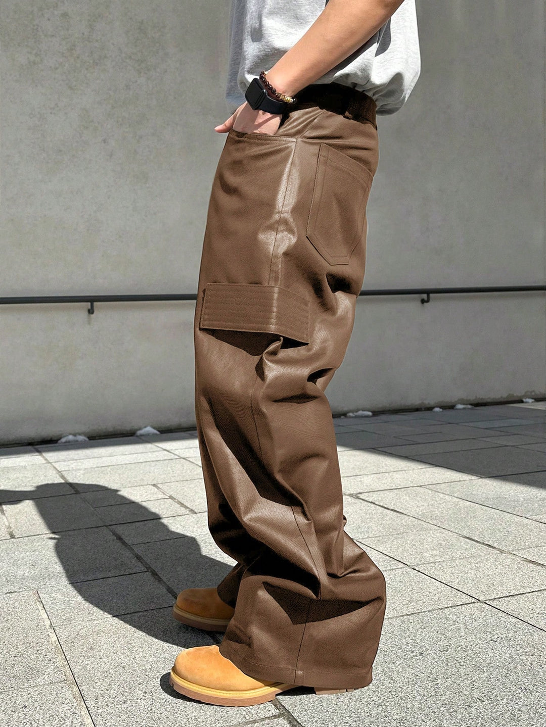 Pantaloni imitație de piele SHEIN, maro