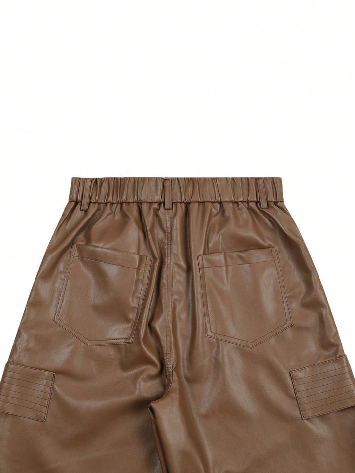 Pantaloni imitație de piele SHEIN, maro