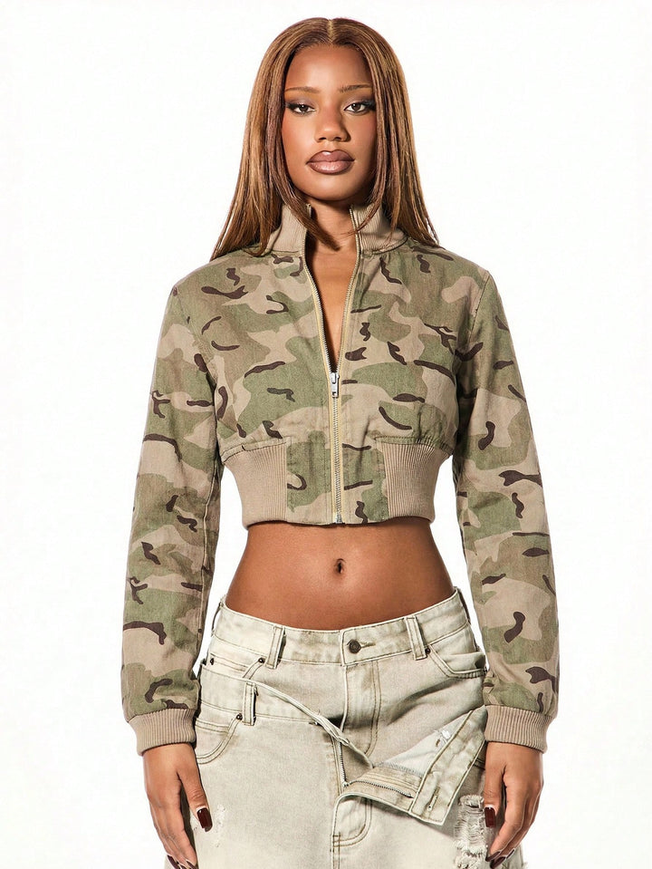 Jachetă bomber cropped SHEIN, bej