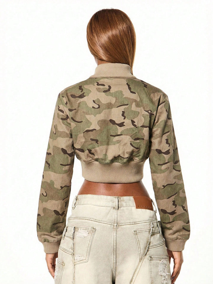 Jachetă bomber cropped SHEIN, bej