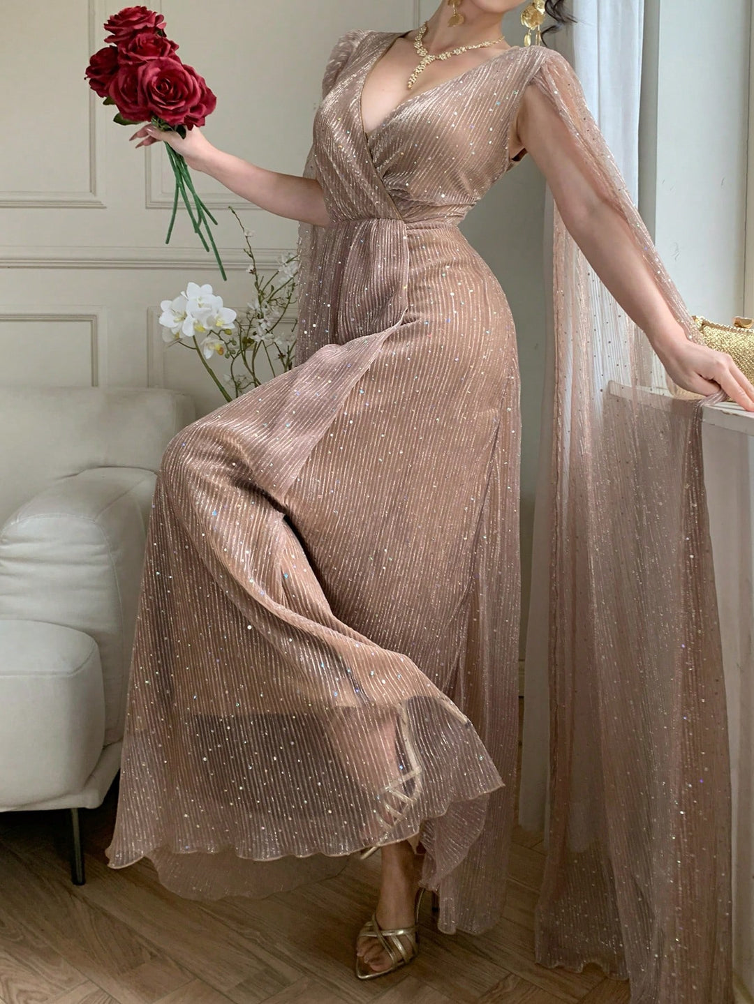 Rochie maxi SHEIN, kaki