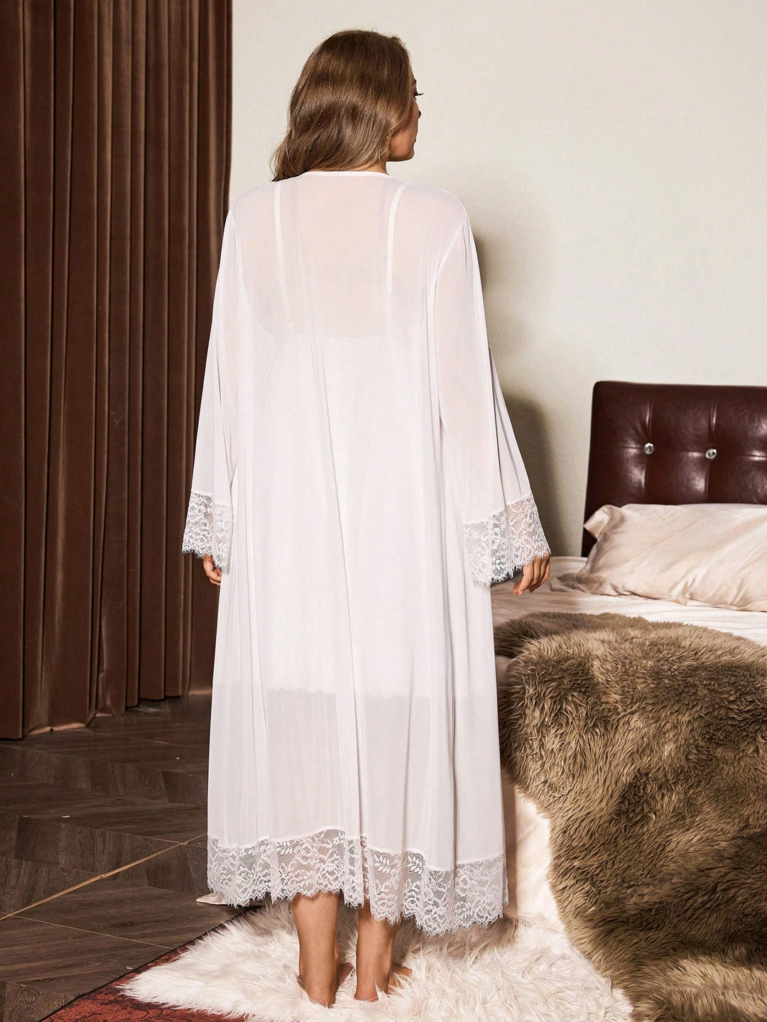 Set rochie de noapte și halat SHEIN, alb