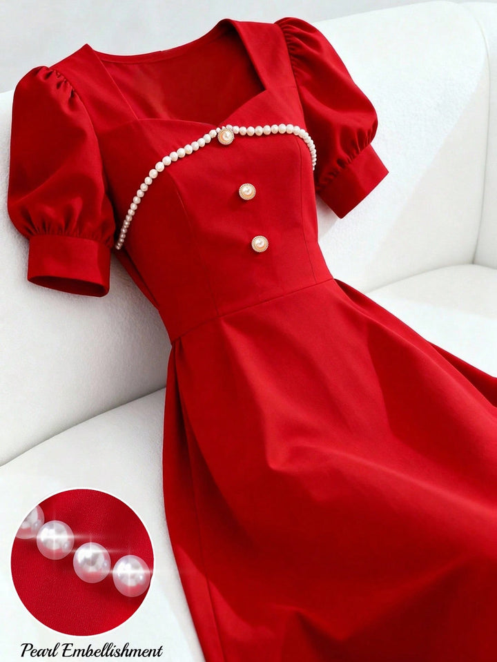 SHEIN midi ruha, piros
