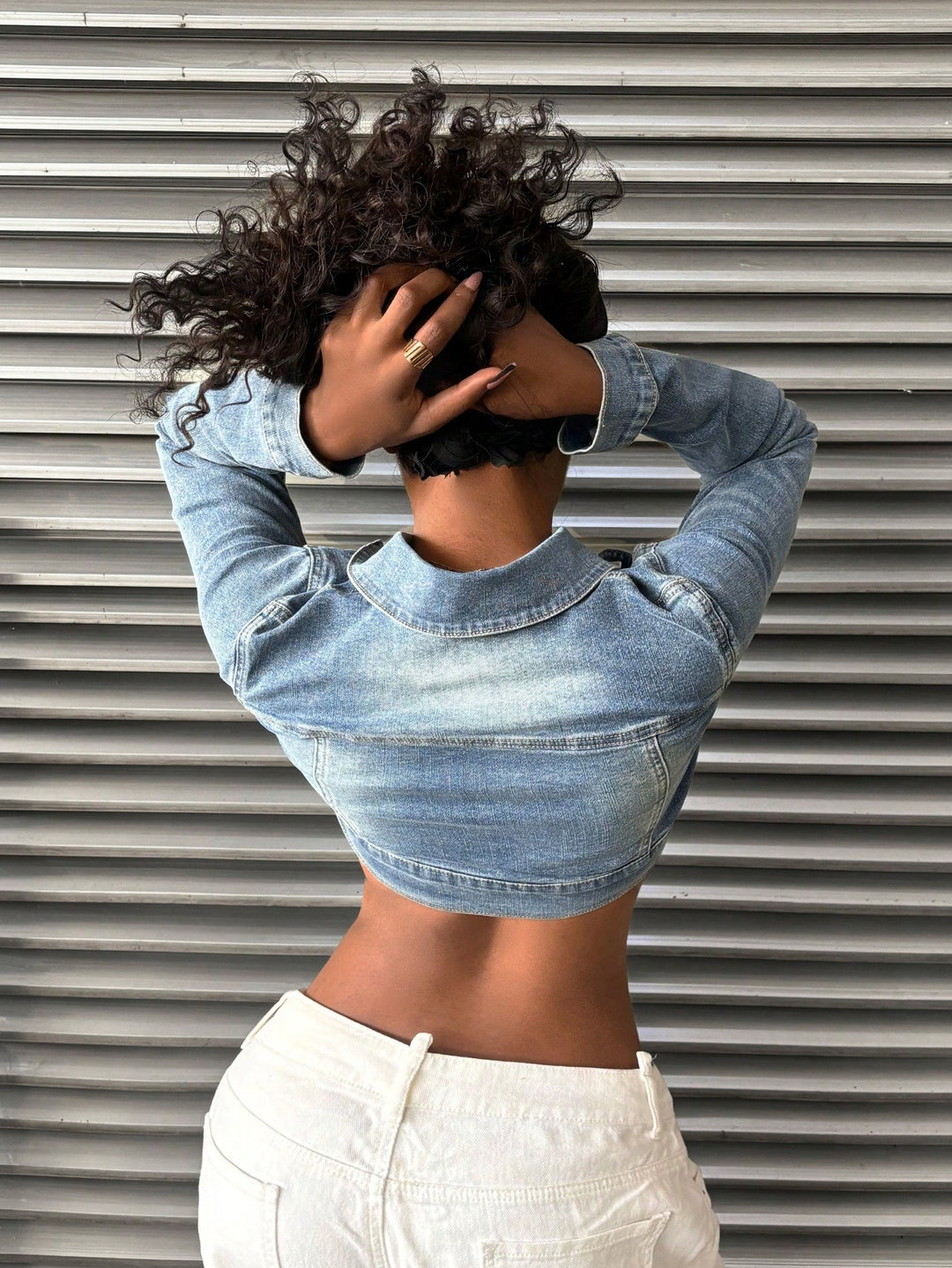 Jachetă denim cropped SHEIN, albastru