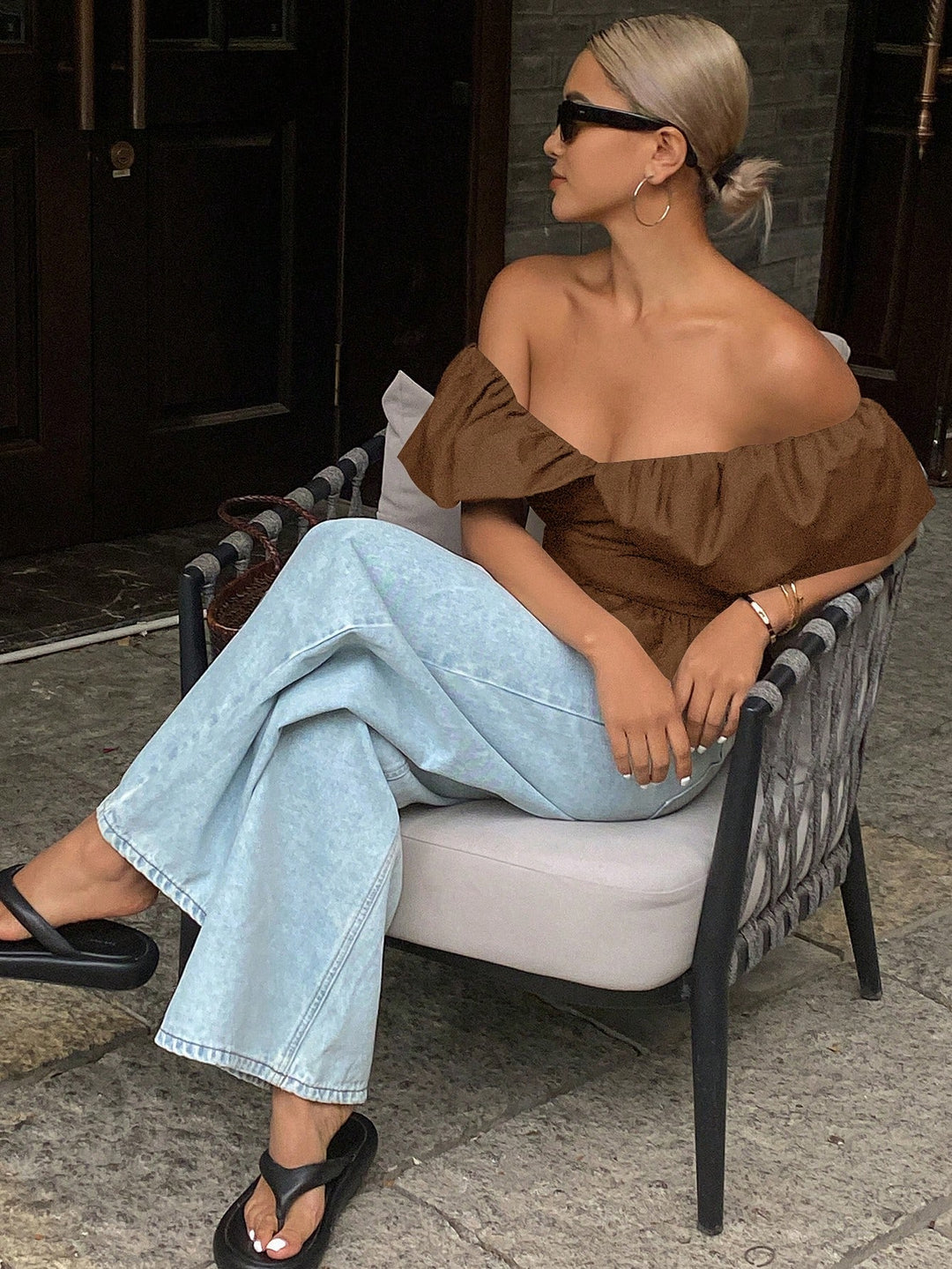Bluza cropped SHEIN, maro