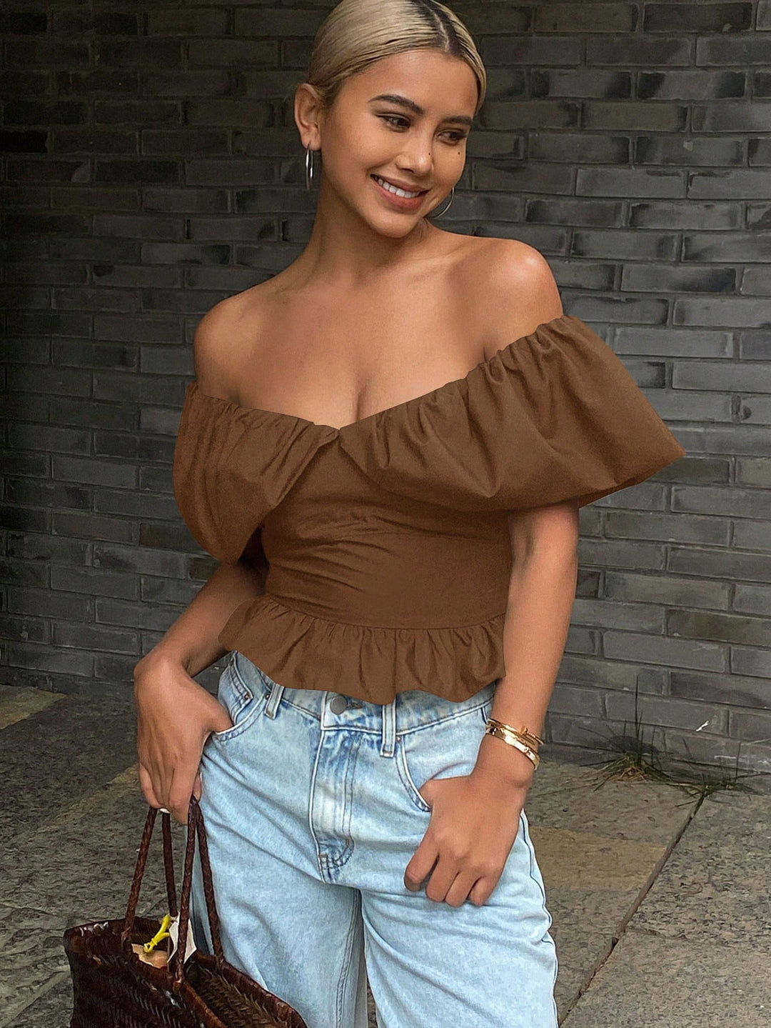 Bluza cropped SHEIN, maro
