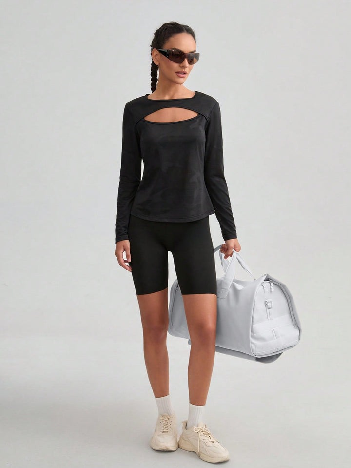 Tricou cu mâneci lungi SHEIN, negru