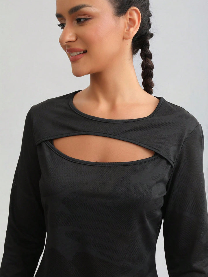 Tricou cu mâneci lungi SHEIN, negru