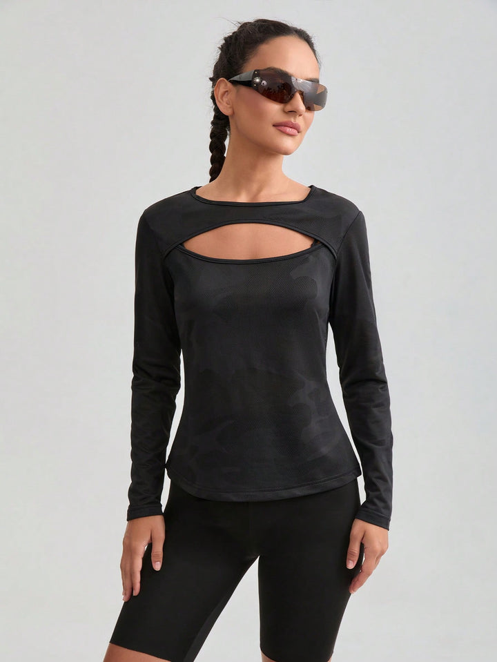 Tricou cu mâneci lungi SHEIN, negru