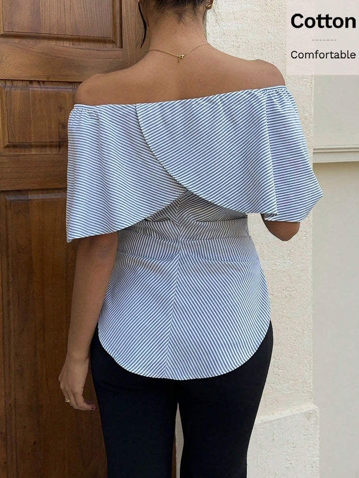 Bluză off-shoulder SHEIN, albastru