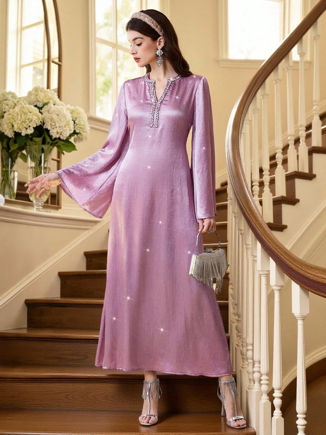 Set caftan și jalabiya SHEIN, roz