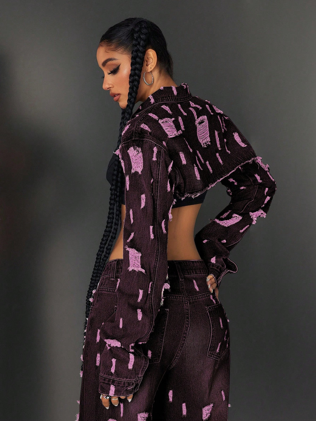 Jachetă denim cropped SHEIN, mov