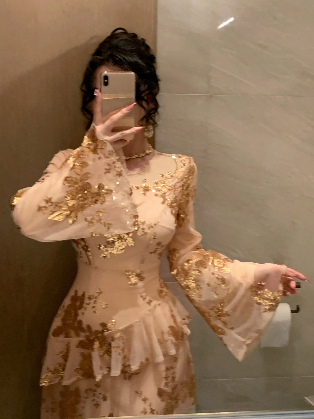 SHEIN midi ruha, bézs