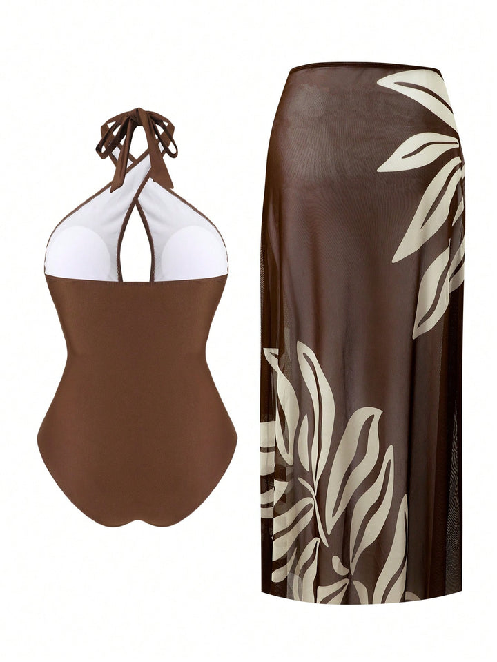 Costum de baie SHEIN, maro